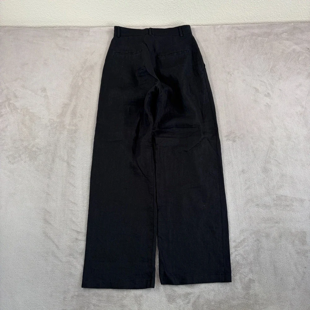 Reformation Mason Linen Pleated High Waist Wide Leg Trouser Pants‎ in Black 0